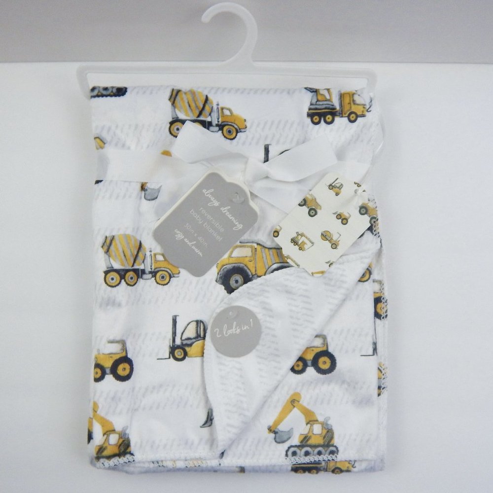 Construction Zone Dump Truck Baby Blanket Bulldozer Cement Tow Minky Lovey Soft